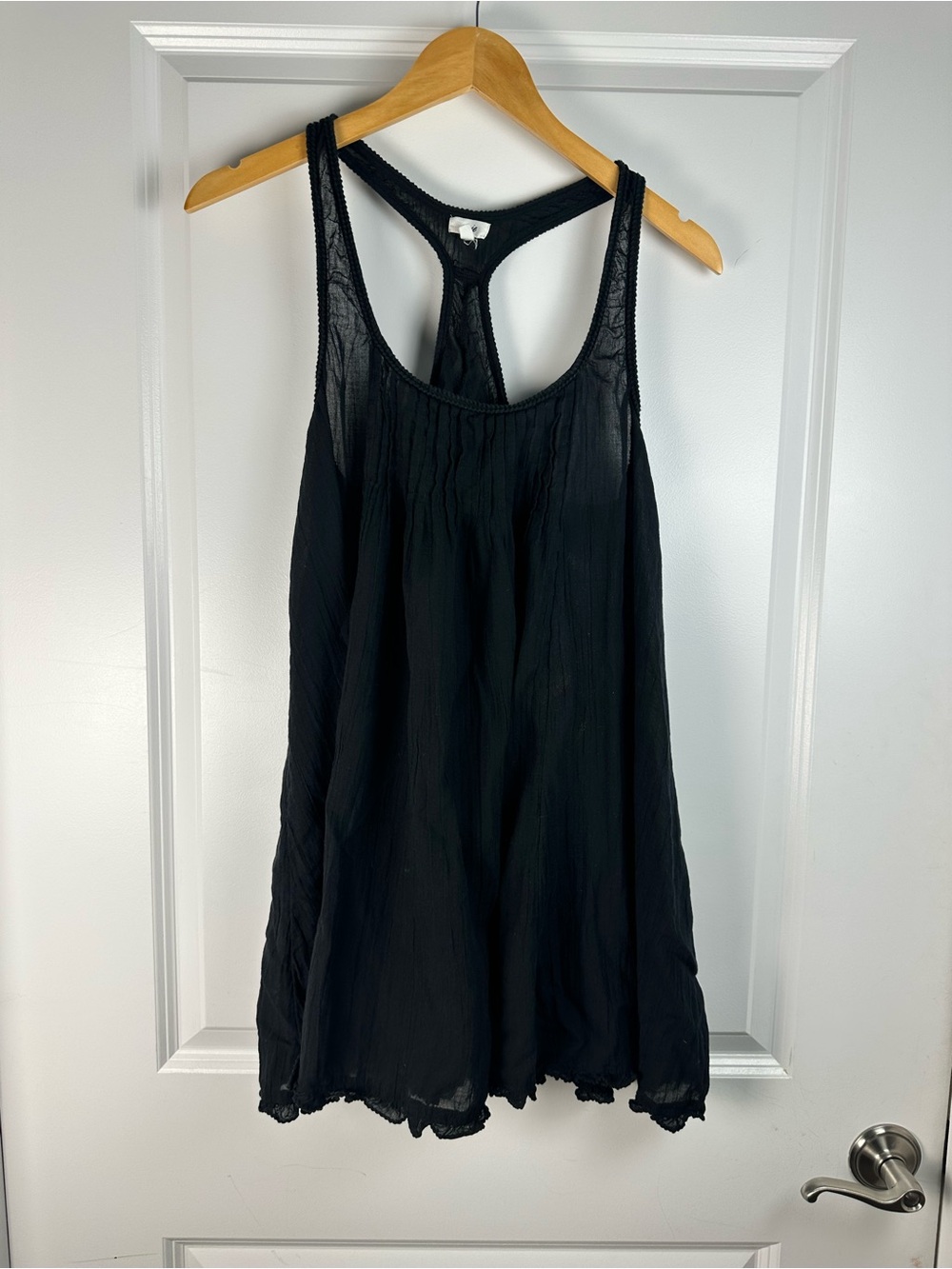 Aerie Black Crinkle Gauze Racerback Cover Up Dress Crochet Trim Small - Picture 3 of 8